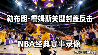 篮球赛事录像视频封面 - 勒布朗·詹姆斯关键封盖后的反击镜头，气氛紧张热烈